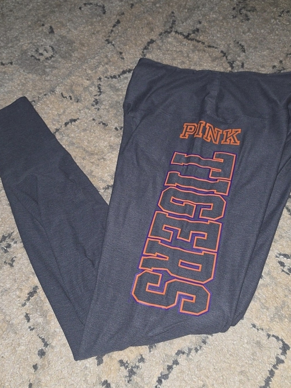 PINK Victoria's Secret Navy Leggings with Orange and Pink Logo